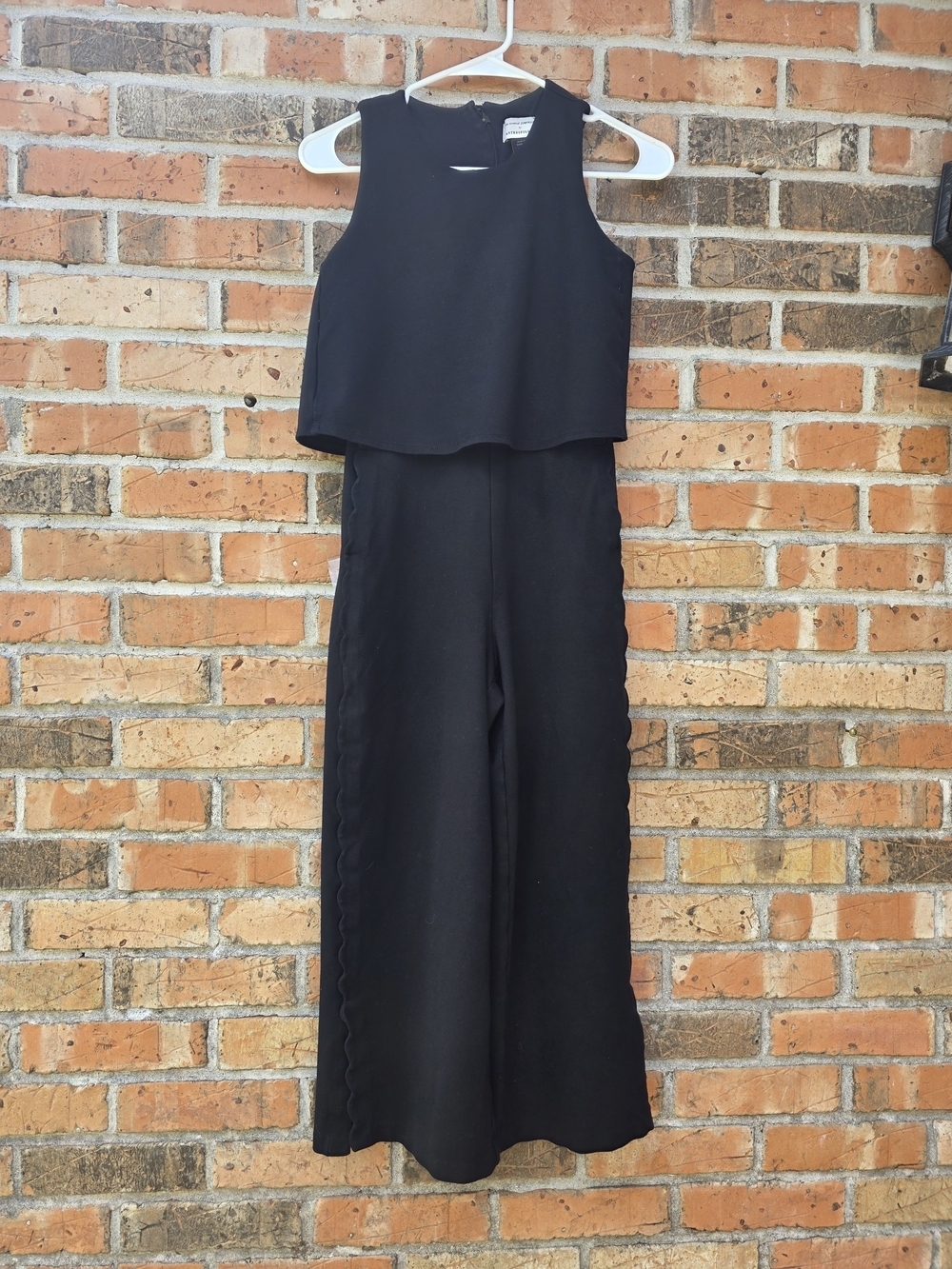 By Anthropologie Sleeveless Black Scallop-Trim Wide-Leg Jumpsuit